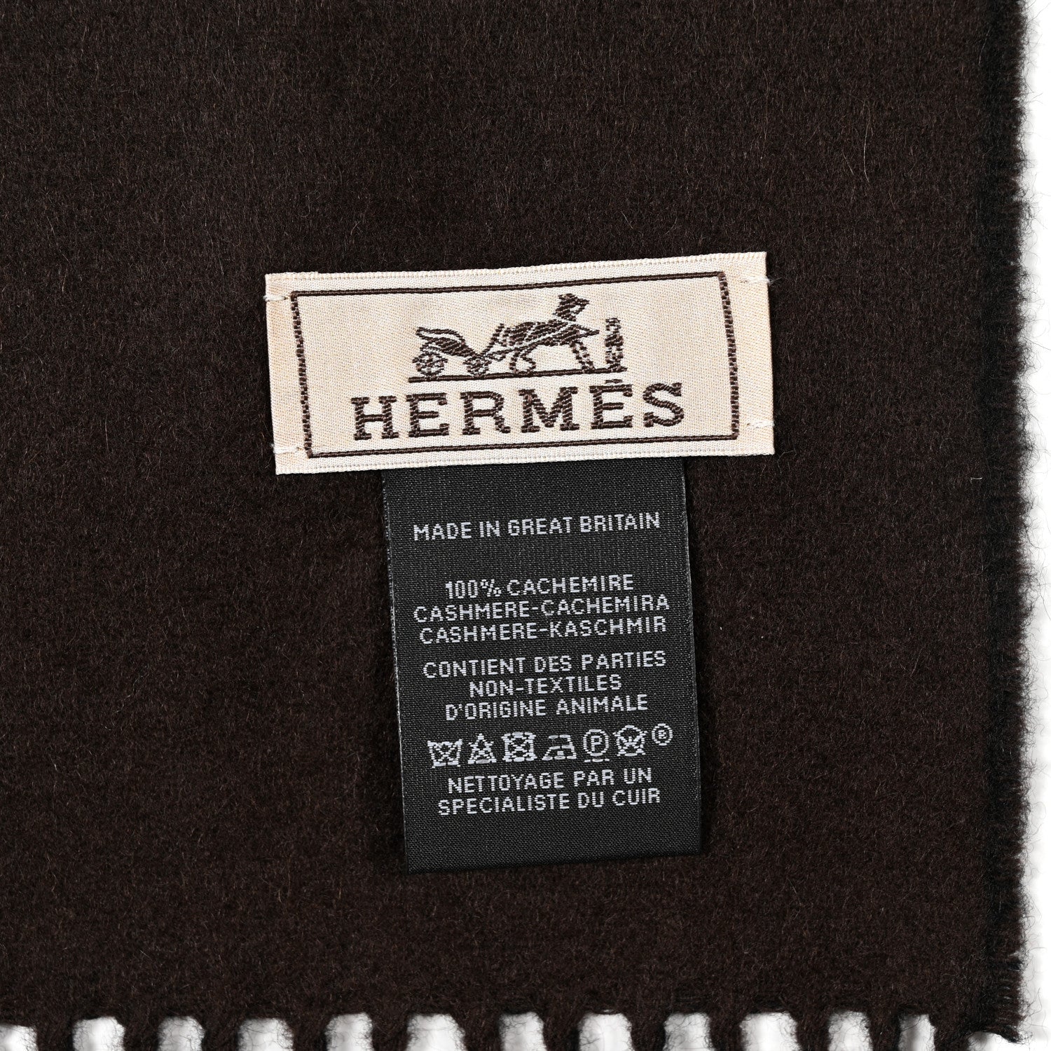 Hermes Cashmere Lambskin Patch Cuir Super H Muffler Black Marron Pollen 3 of 6