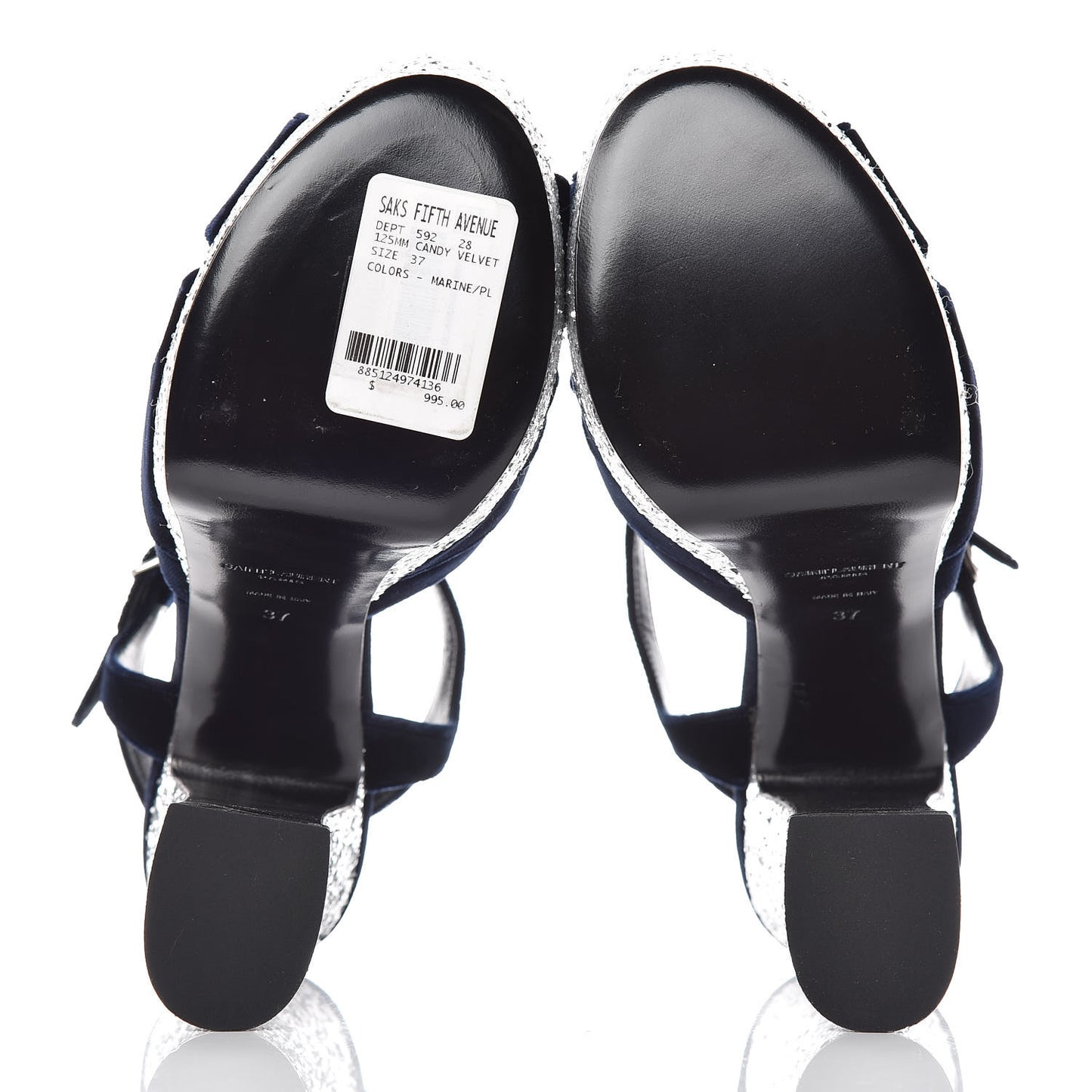 Velvet Glitter Claire Candy Bow 80 Platform Sandal 37 Marine Argento