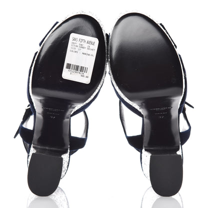 Saint Laurent Velvet Glitter Claire Candy Bow 80 Platform Sandal 37 Marine Argento 5 of 9