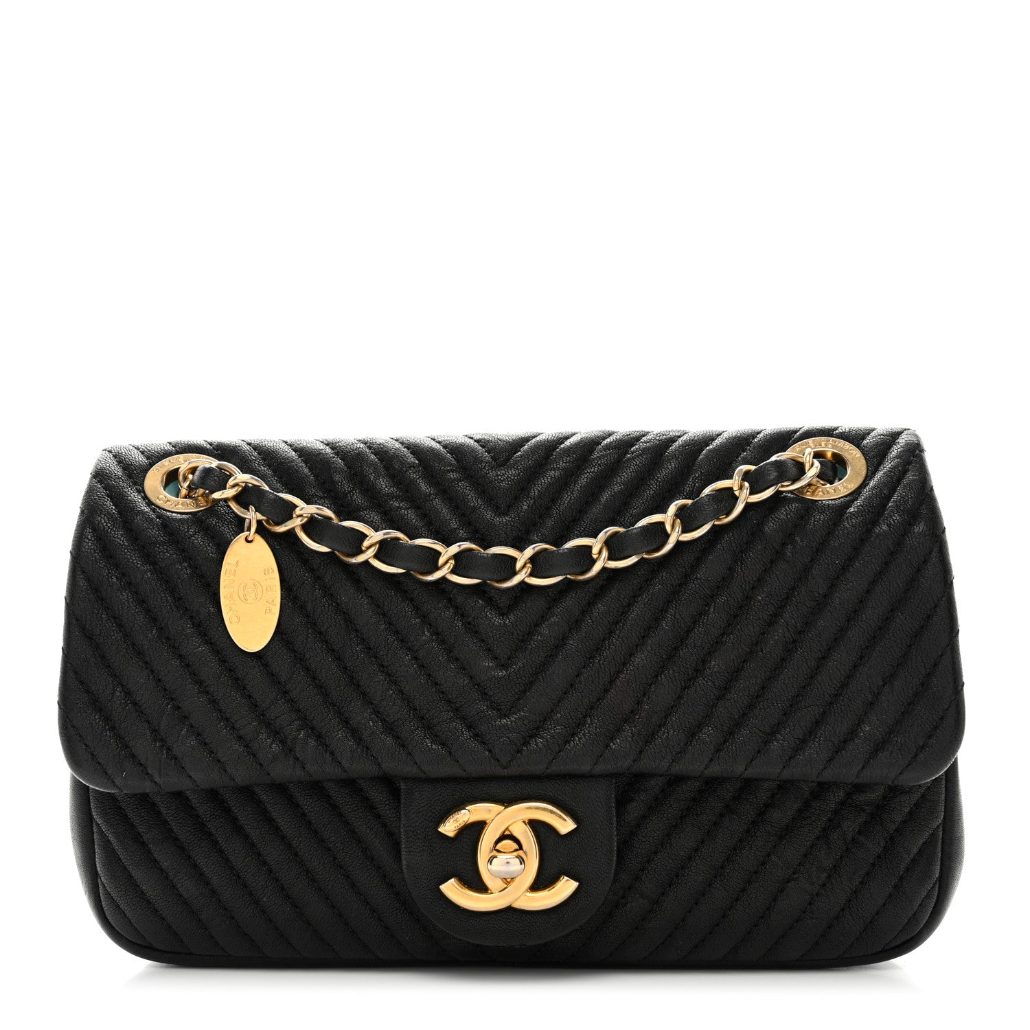 Chanel Calfskin Surpique Chevron Flap Black 1 of 11