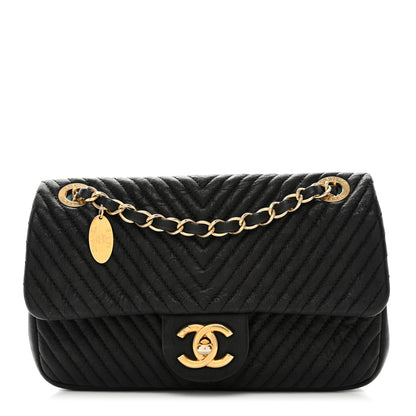 Chanel Calfskin Surpique Chevron Flap Black 1 of 11