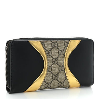 Gucci GG Supreme Monogram Osiride Zip Around Wallet Black Gold 3 of 9