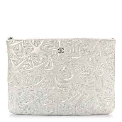 Chanel Metallic Lambskin Star Embossed Medium Cosmetic Pouch Light Silver 1 of 9