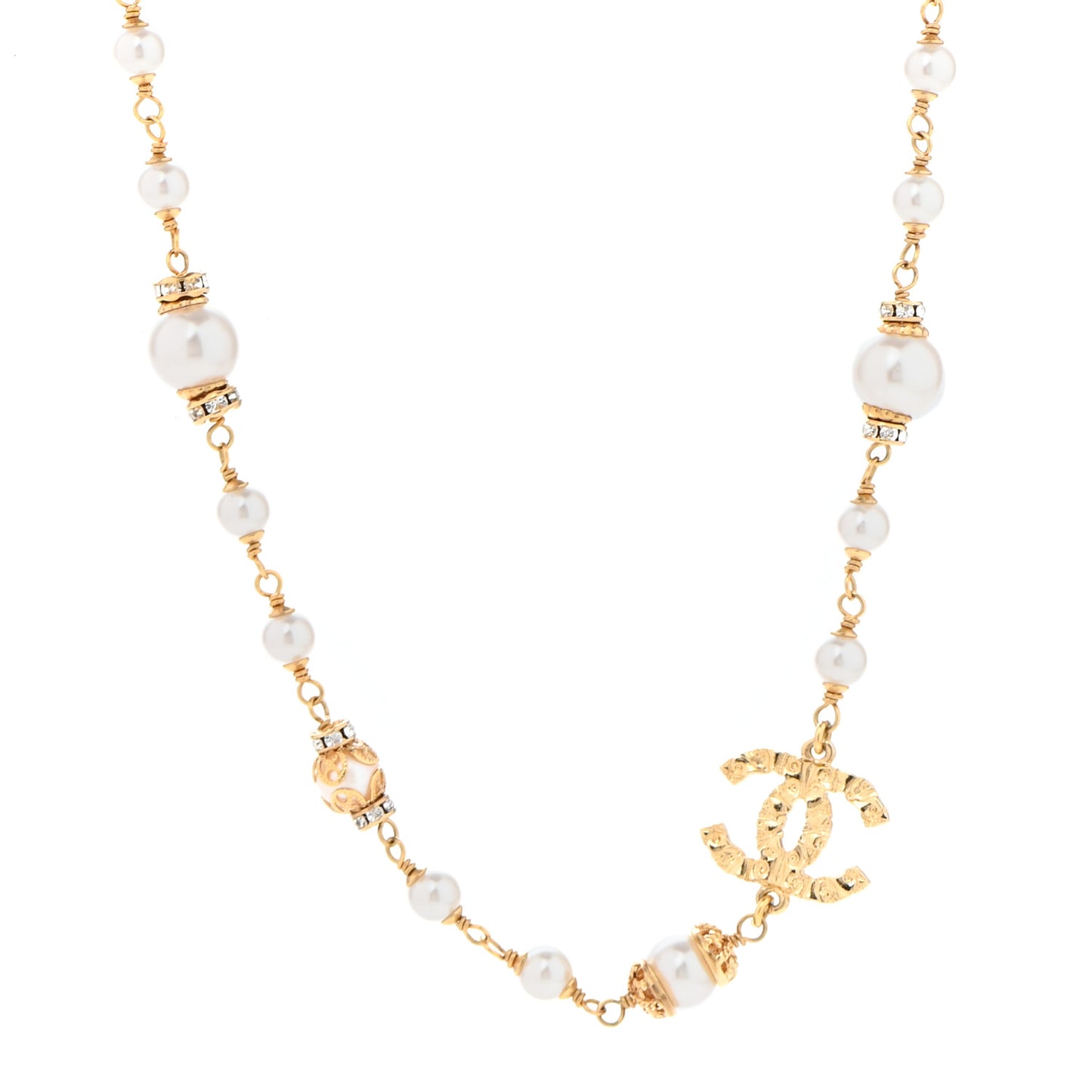 Pearl Crystal Textured CC Short Necklace Gold