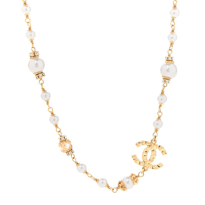 Chanel Pearl Crystal Textured CC Short Necklace Gold 1 of 5