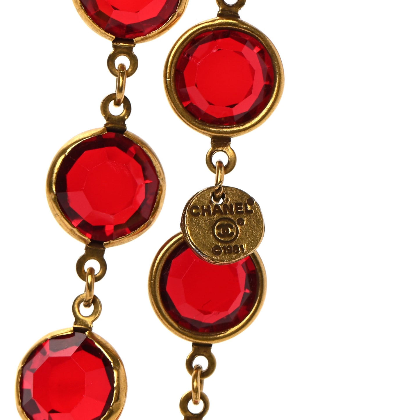 Crystal Pearl Sautoir 1981 Long Necklace Red