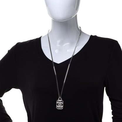 Chanel Crystal Baguette CC Mirror Pendant Necklace Silver 2 of 6
