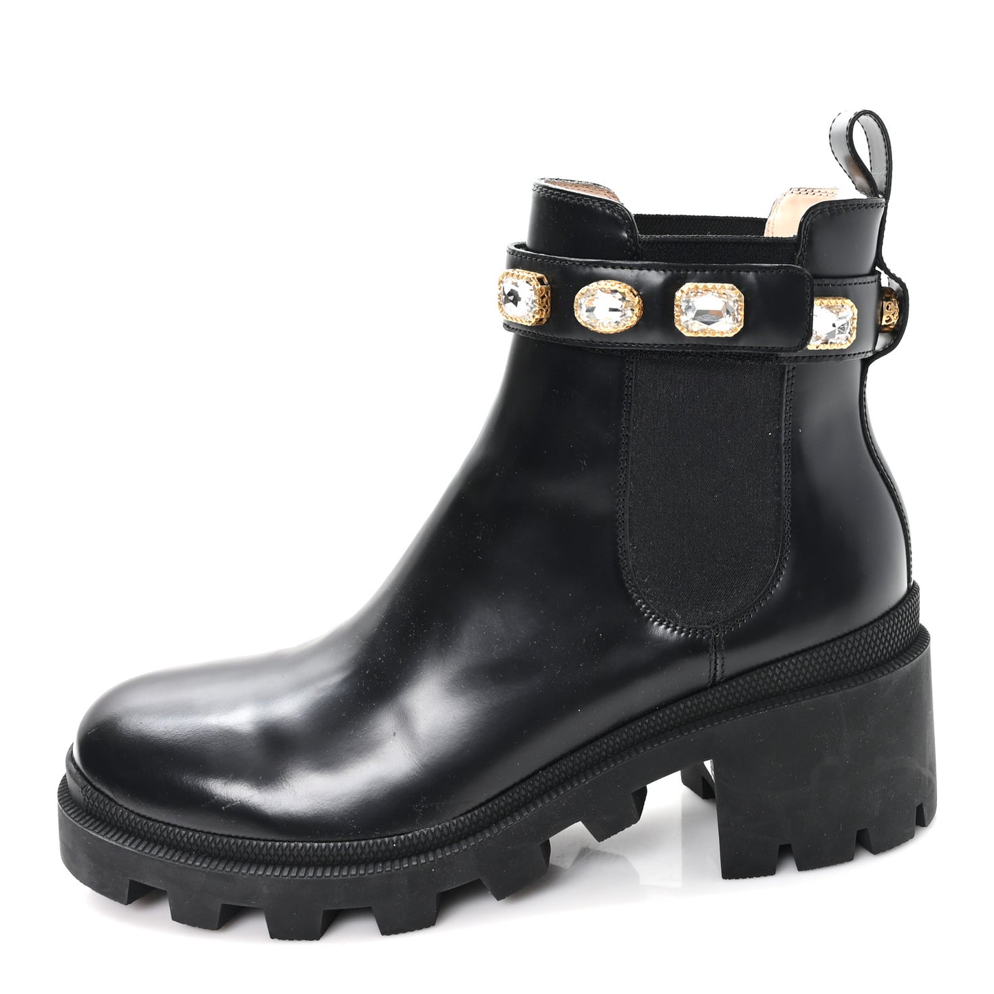 Calfskin Crystal GG Trip Chelsea Ankle Boots 41 Black