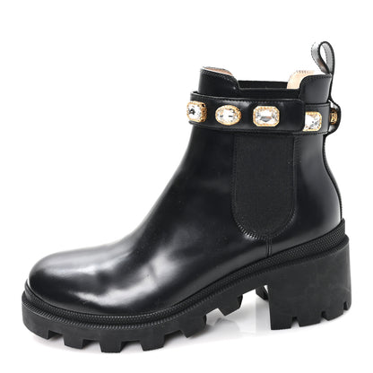 Gucci Calfskin Crystal GG Trip Chelsea Ankle Boots 41 Black 1 of 9