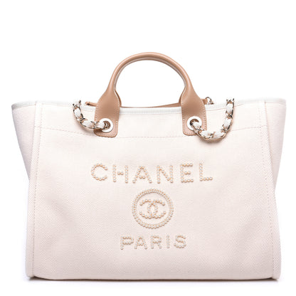 Chanel Canvas Pearl Medium Deauville Tote Ecru Beige 1 of 12
