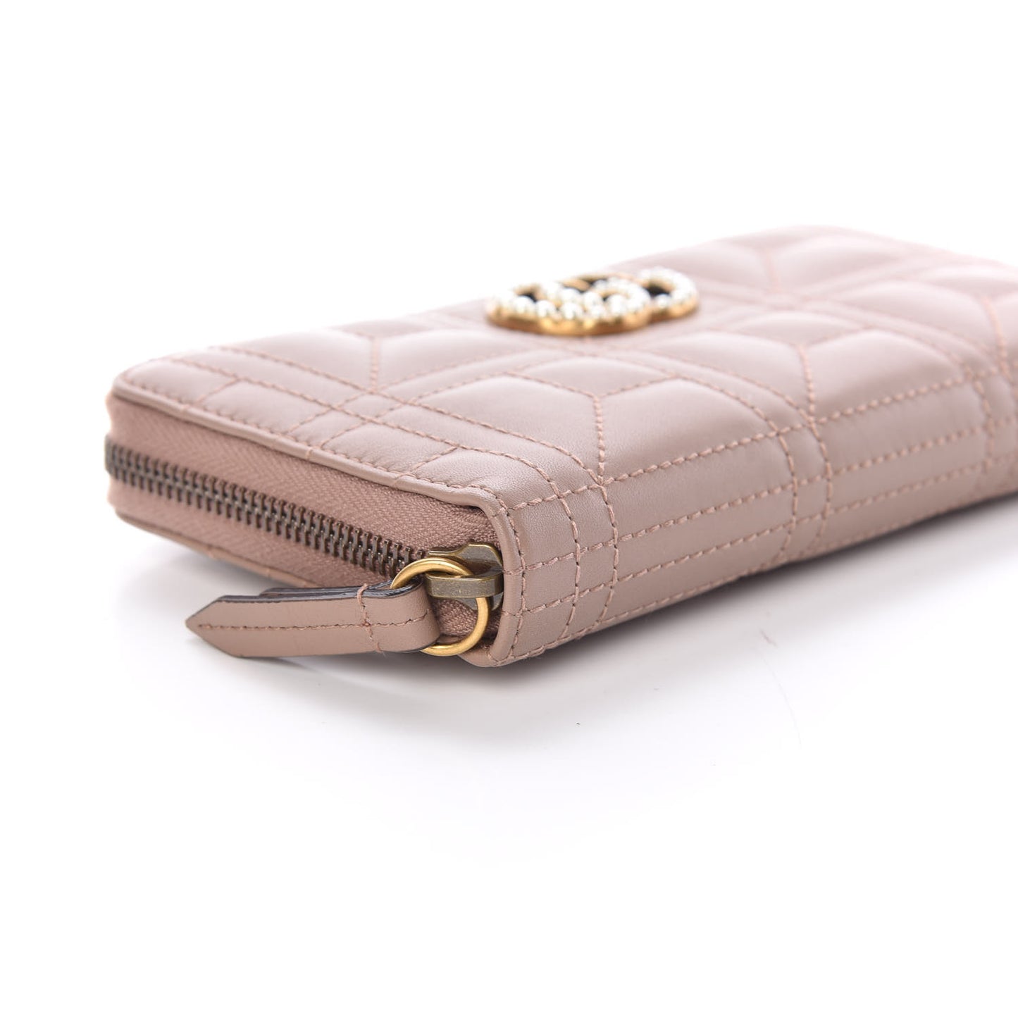Calfskin Matelasse Pearly GG Marmont Zip Around Wallet Porcelain Rose