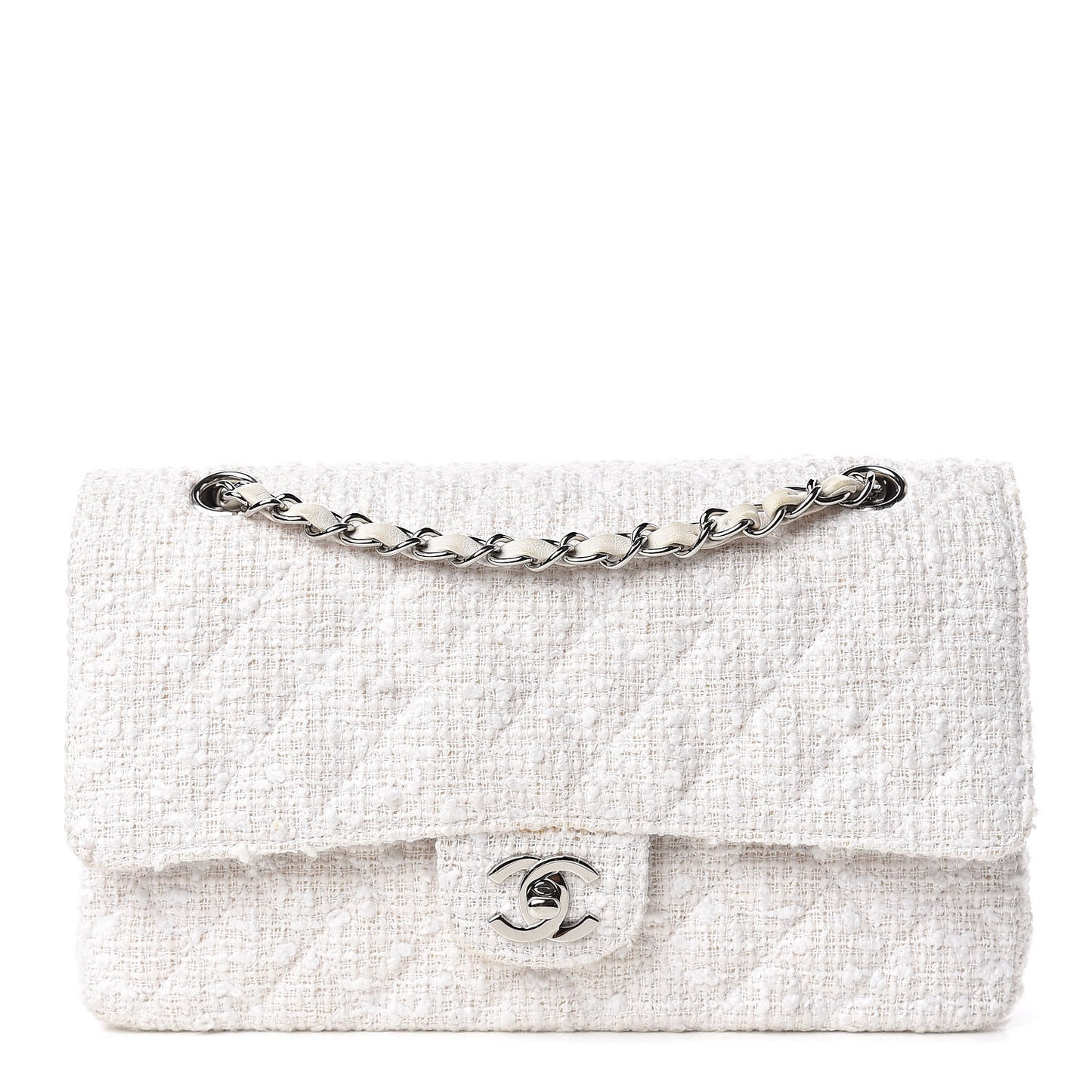 Tweed Medium Double Flap White