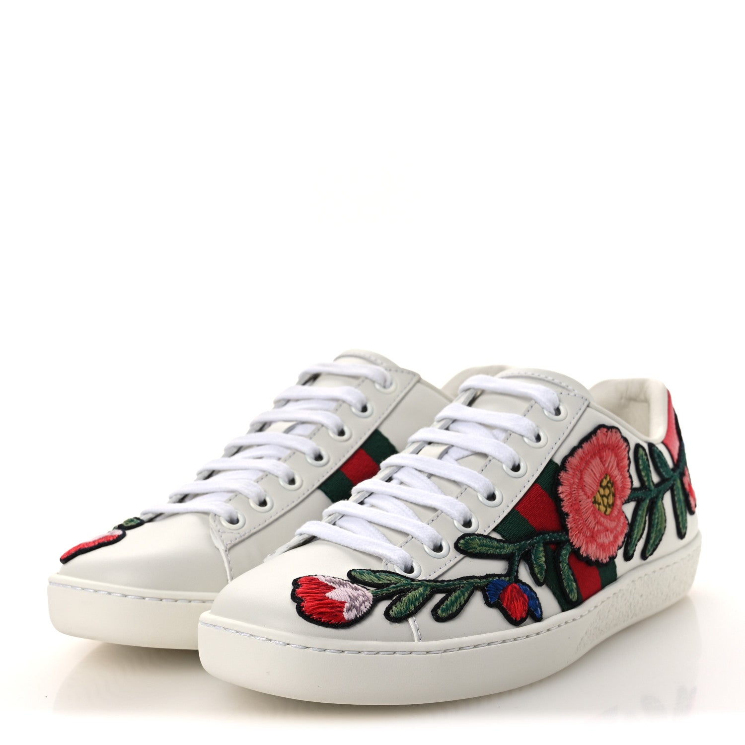 Gucci Calfskin Web Floral Embroidered Womens Ace Sneakers 36 White 4 of 11