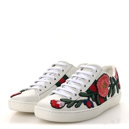Gucci Calfskin Web Floral Embroidered Womens Ace Sneakers 36 White 4 of 11