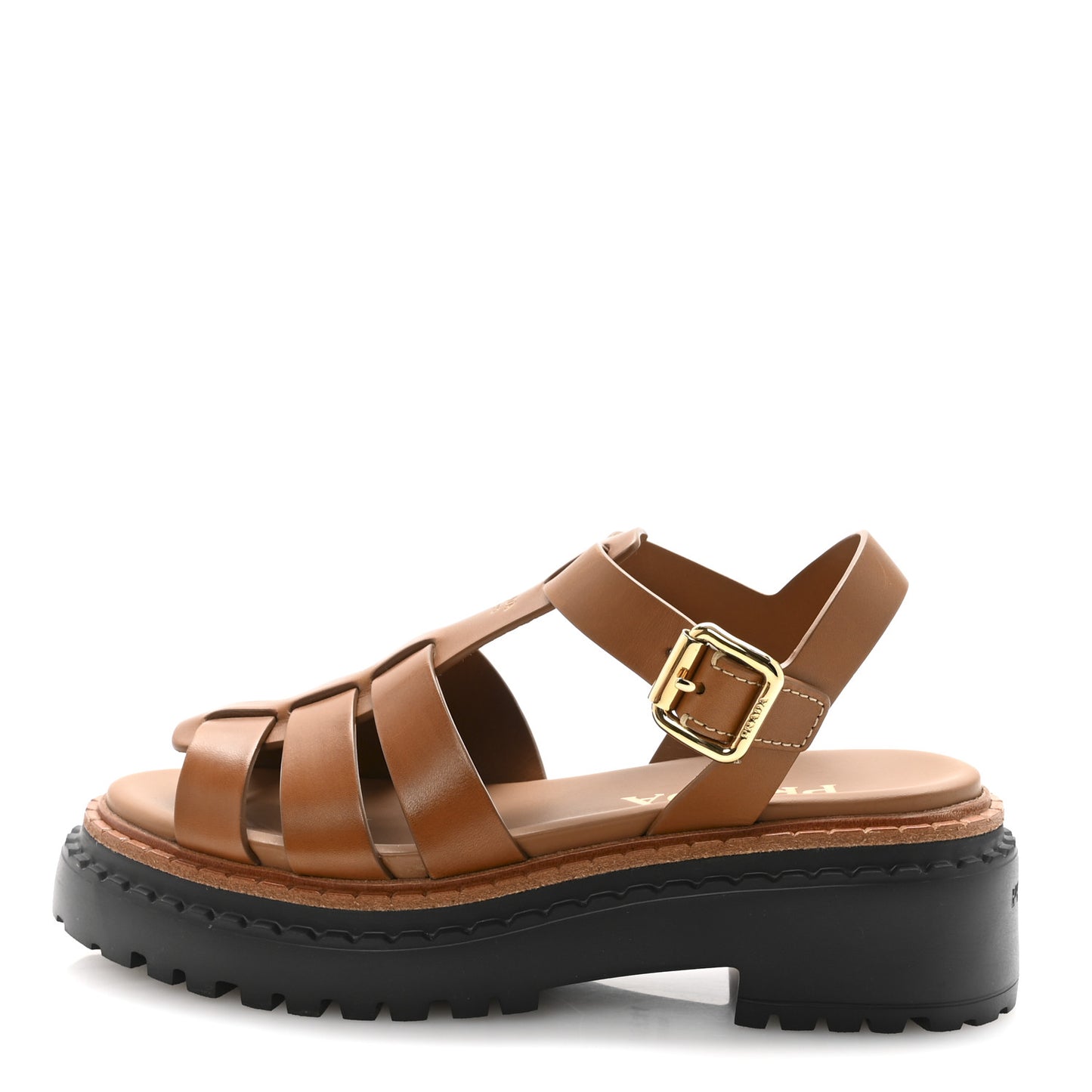 Brushed Calfskin Logo Fisherman Sandals 36.5 Cuoio