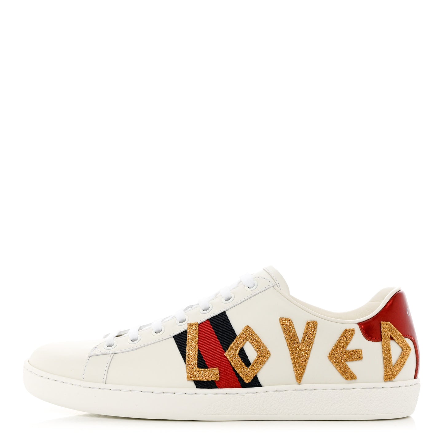 Calfskin Nappa Web LOVED Embroidered Womens Ace Sneakers 40 White Red Flame Notte