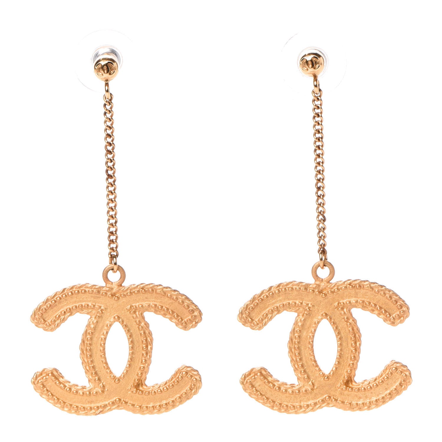 Chanel CC Drop Earrings Matte Gold 1 of 4
