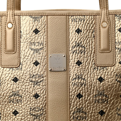 MCM Metallic Visetos Medium Liz Reversible Shopper Tote Gold 10 of 15