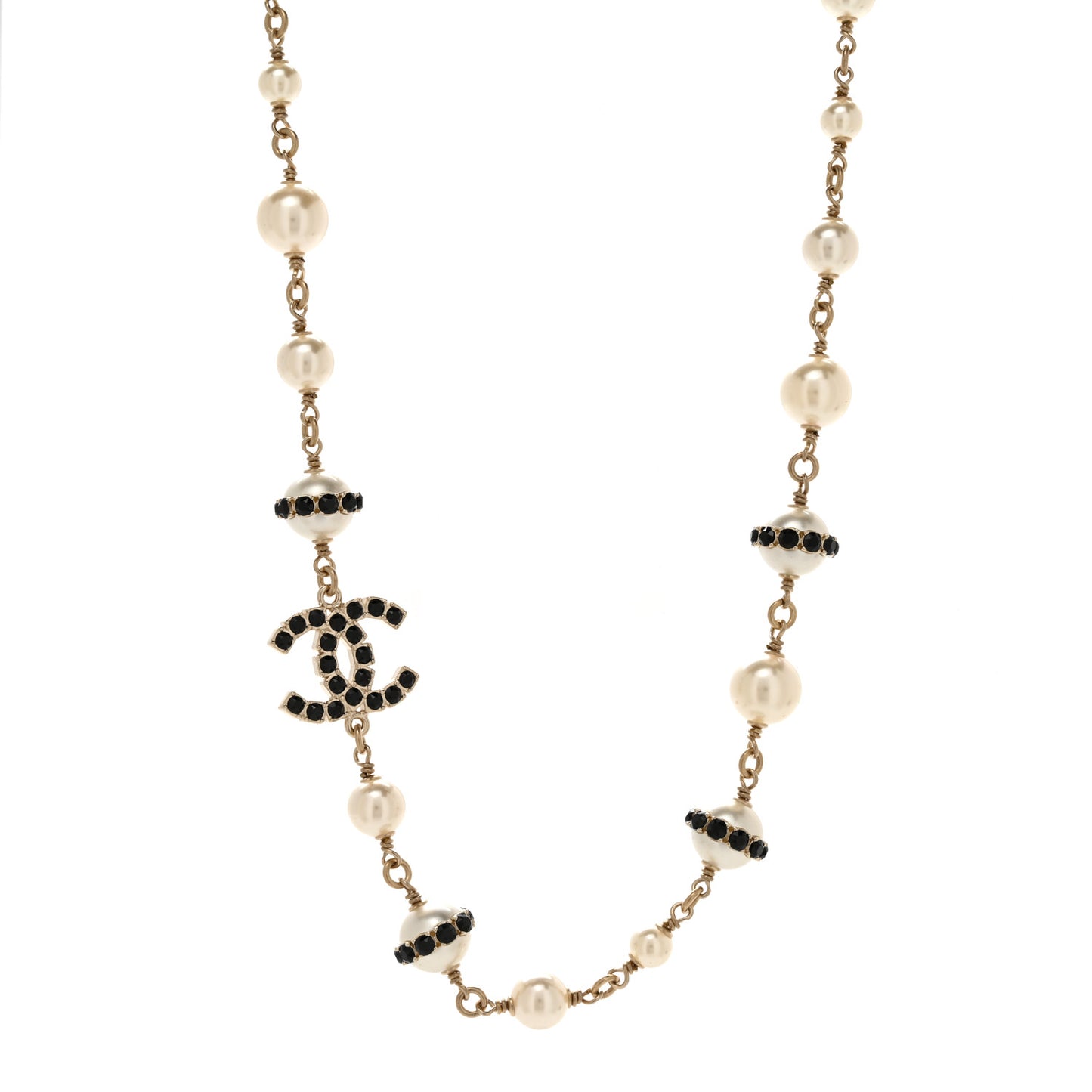 Crystal Pearl CC Short Necklace Light Gold Black