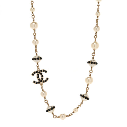 Chanel Crystal Pearl CC Short Necklace Light Gold Black 1 of 5