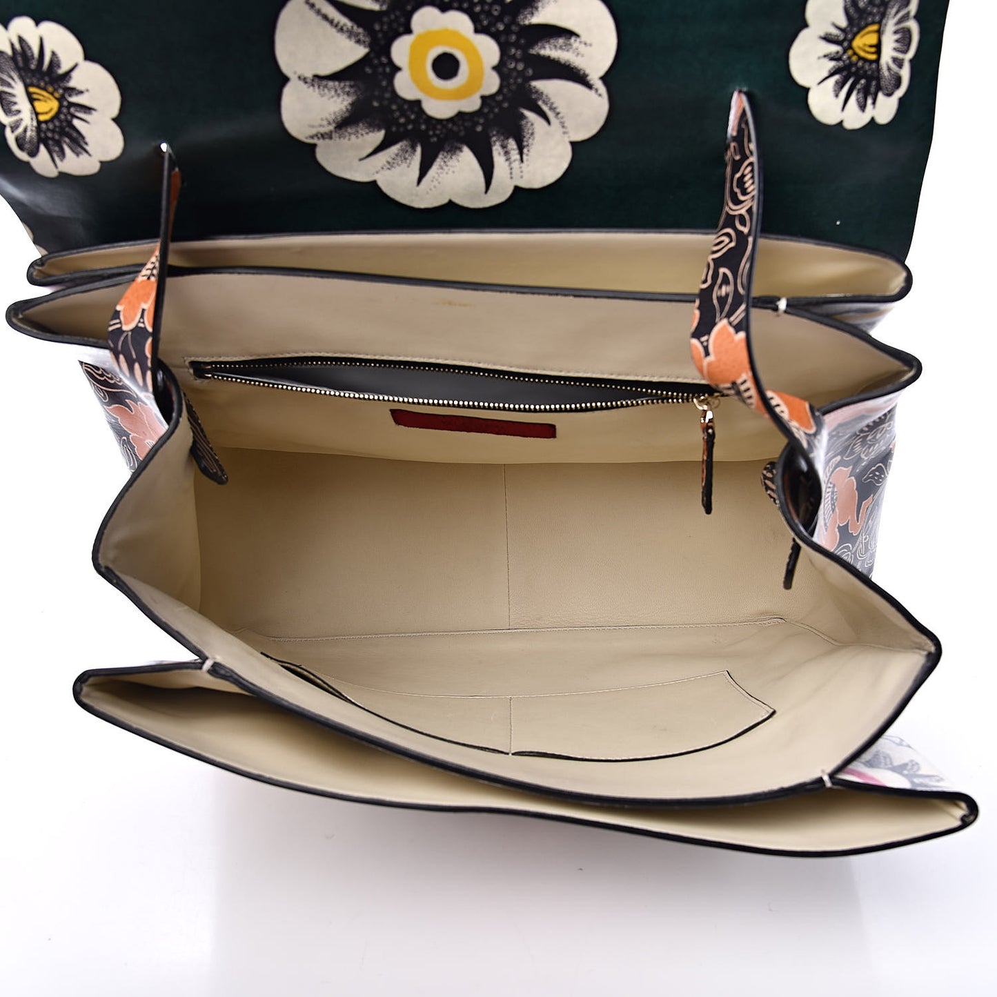 Calfskin Floral Print Mime Single Handle Bag Green
