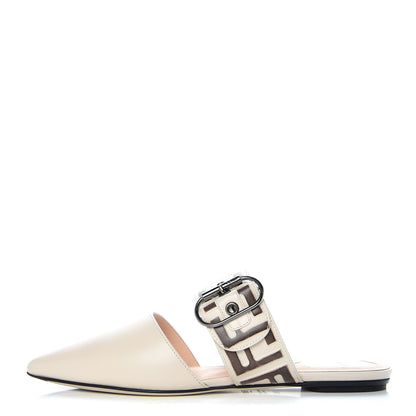 Fendi Vitello FF Embossed Buckle Flat Mules 36.5 Camelia Moresco 1 of 8