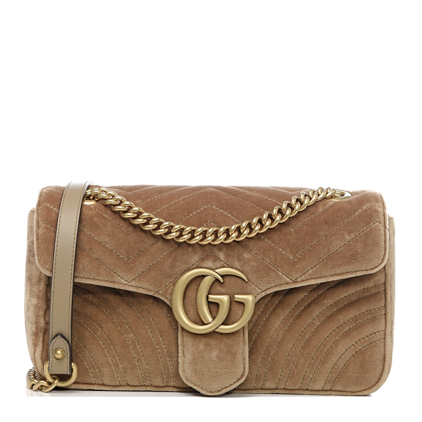 Velvet Matelasse Small GG Marmont Shoulder Bag Taupe