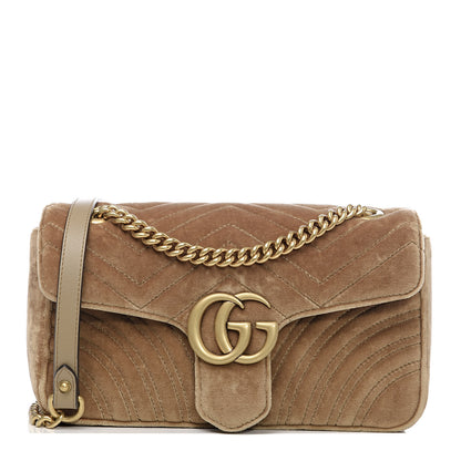 Gucci Velvet Matelasse Small GG Marmont Shoulder Bag Taupe 1 of 10