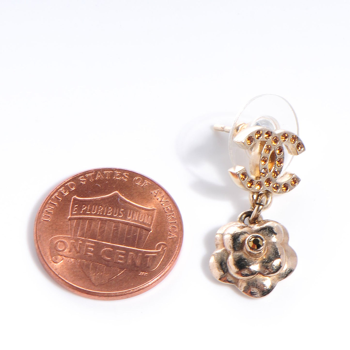 Crystal CC Camellia Drop Earrings Gold