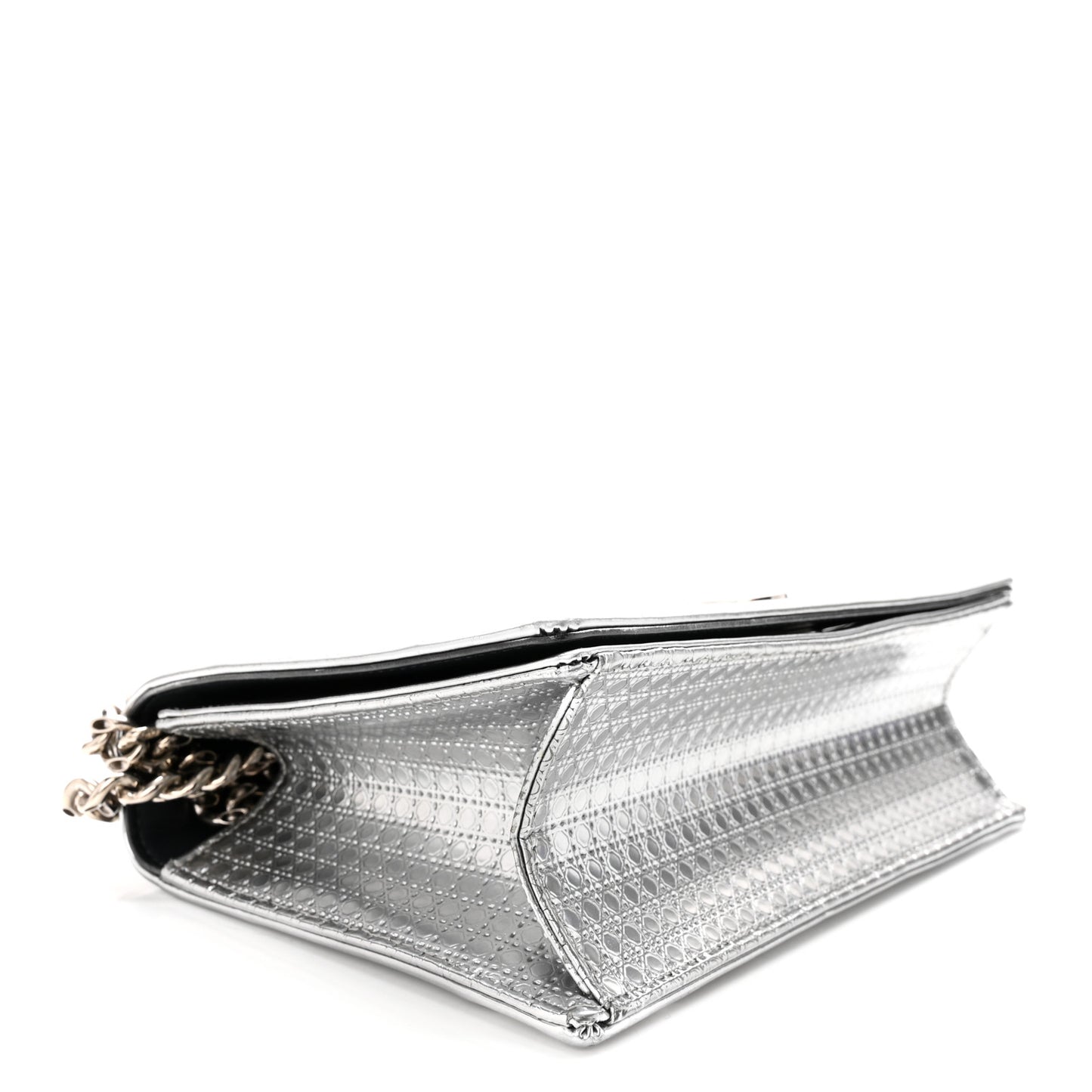 Metallic Patent Micro-Cannage Medium Diorama Flap Bag Silver