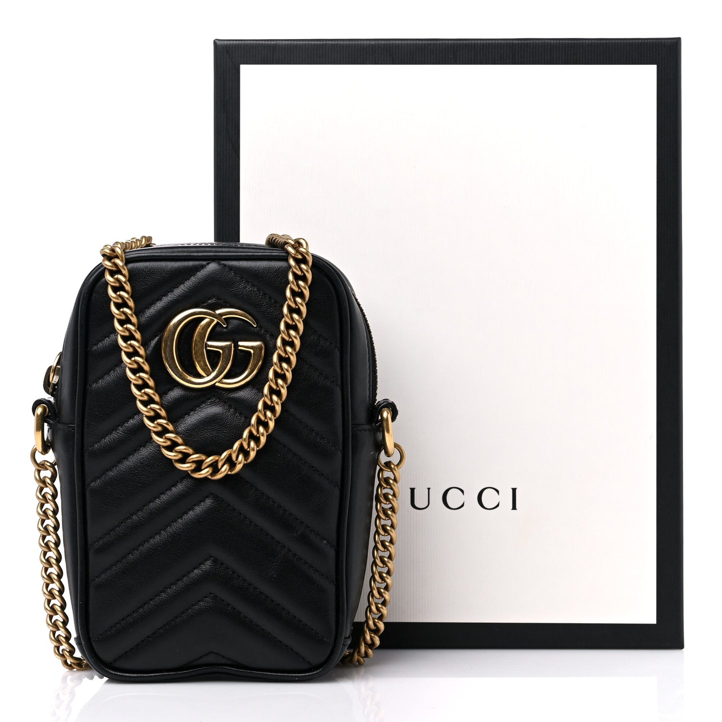 Calfskin Matelasse Mini GG Marmont Crossbody Bag Black