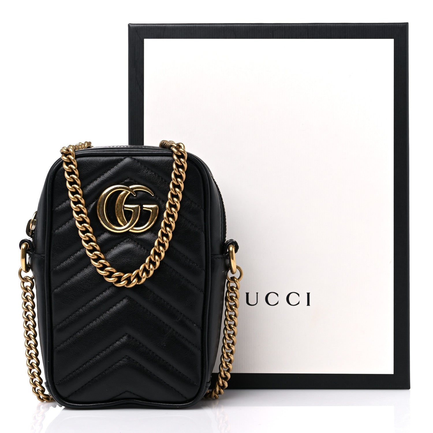 Gucci Calfskin Matelasse Mini GG Marmont Crossbody Bag Black 10 of 10