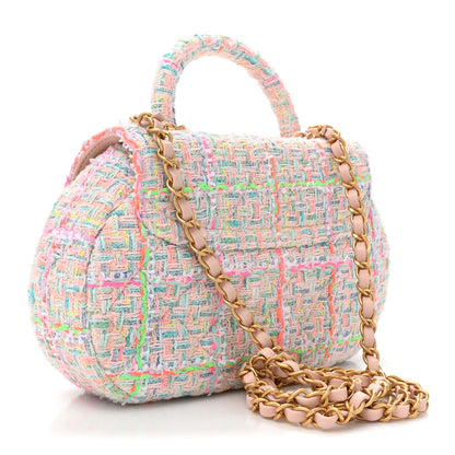 Chanel Tweed Quilted Baywatch Top Handle Flap Light Pink Green Orange Purple 3 of 10