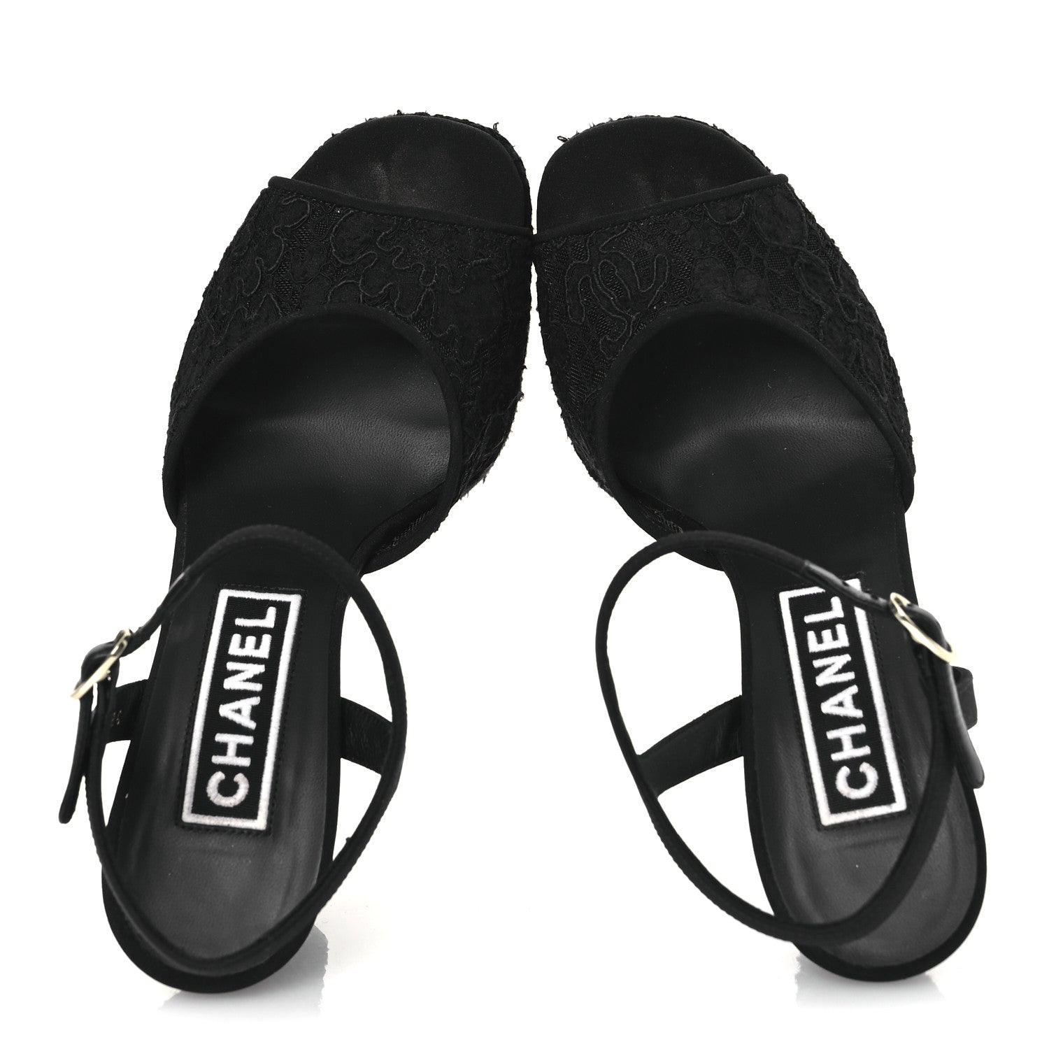 Chanel Cotton Lace CC Platform Sandals 36.5 Black 2 of 13