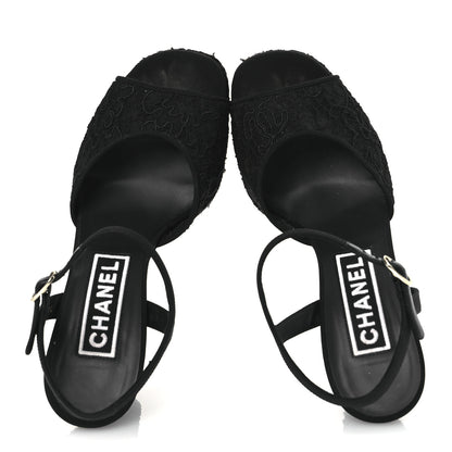 Chanel Cotton Lace CC Platform Sandals 36.5 Black 2 of 13