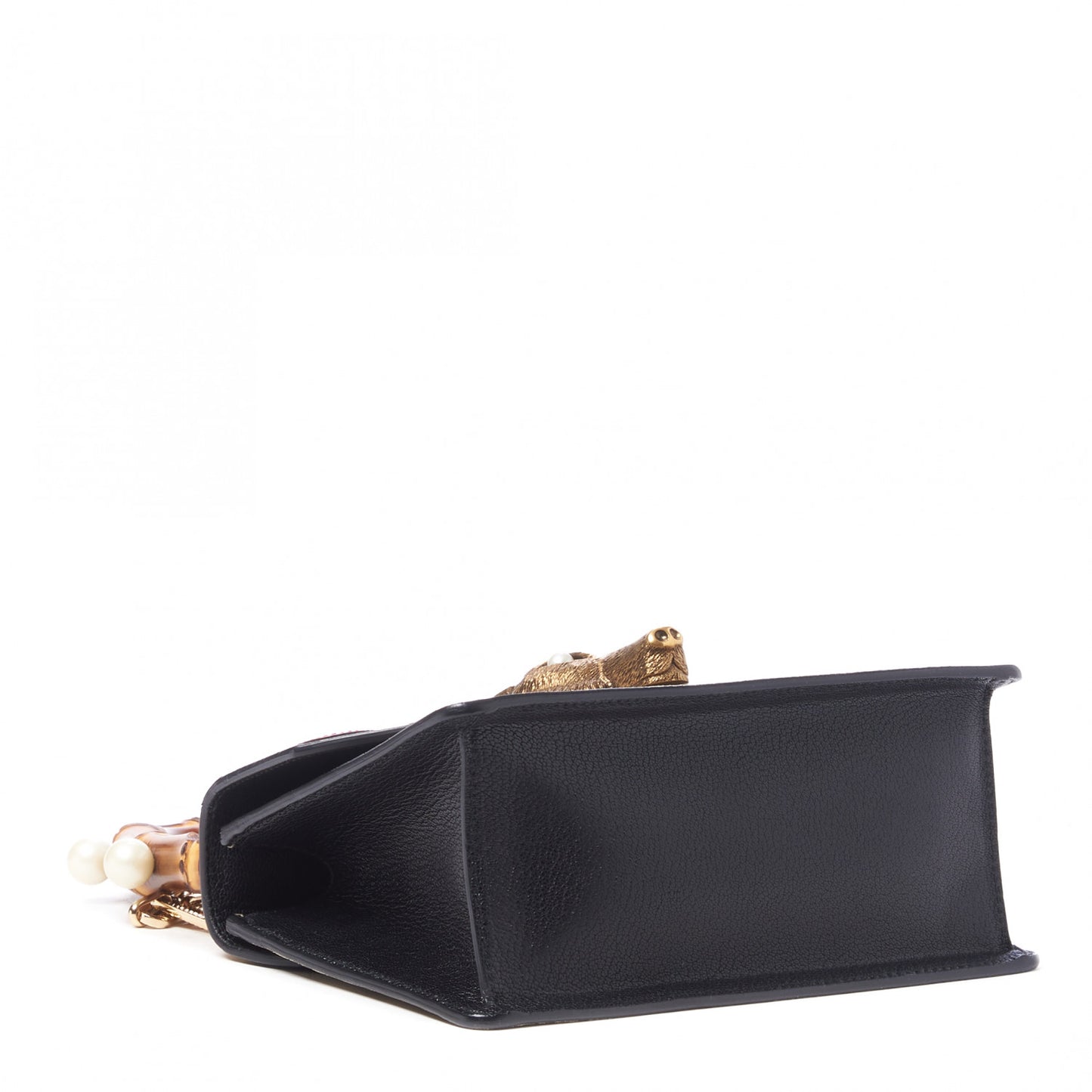 GG Supreme Monogram Goatskin Pearl Mini Fox Broche Bamboo Top Handle Bag Beige Ebony Black Hibiscus Red Mystic White