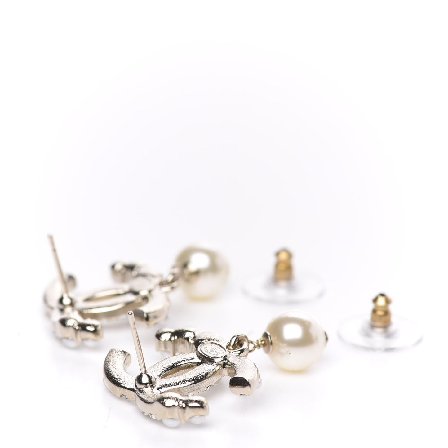 Crystal Pearl CC Drop Earrings Gold