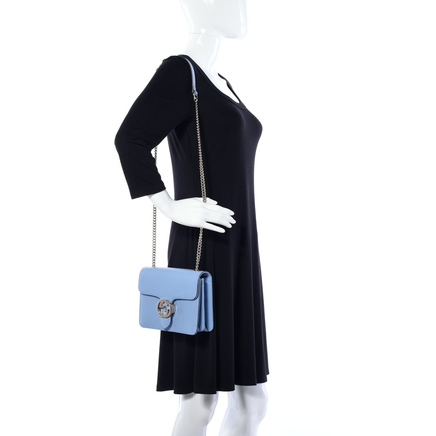 Dollar Calfskin Small Interlocking G Shoulder Bag Mineral Blue