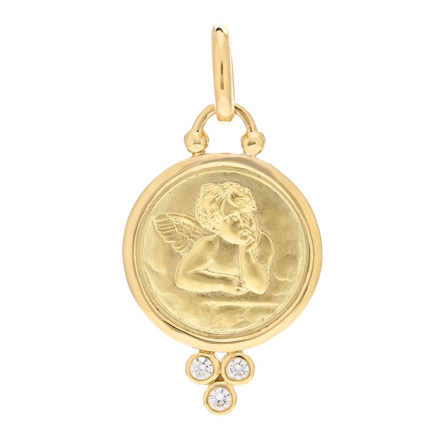 18K Yellow Gold Diamond 16mm Angel Pendant
