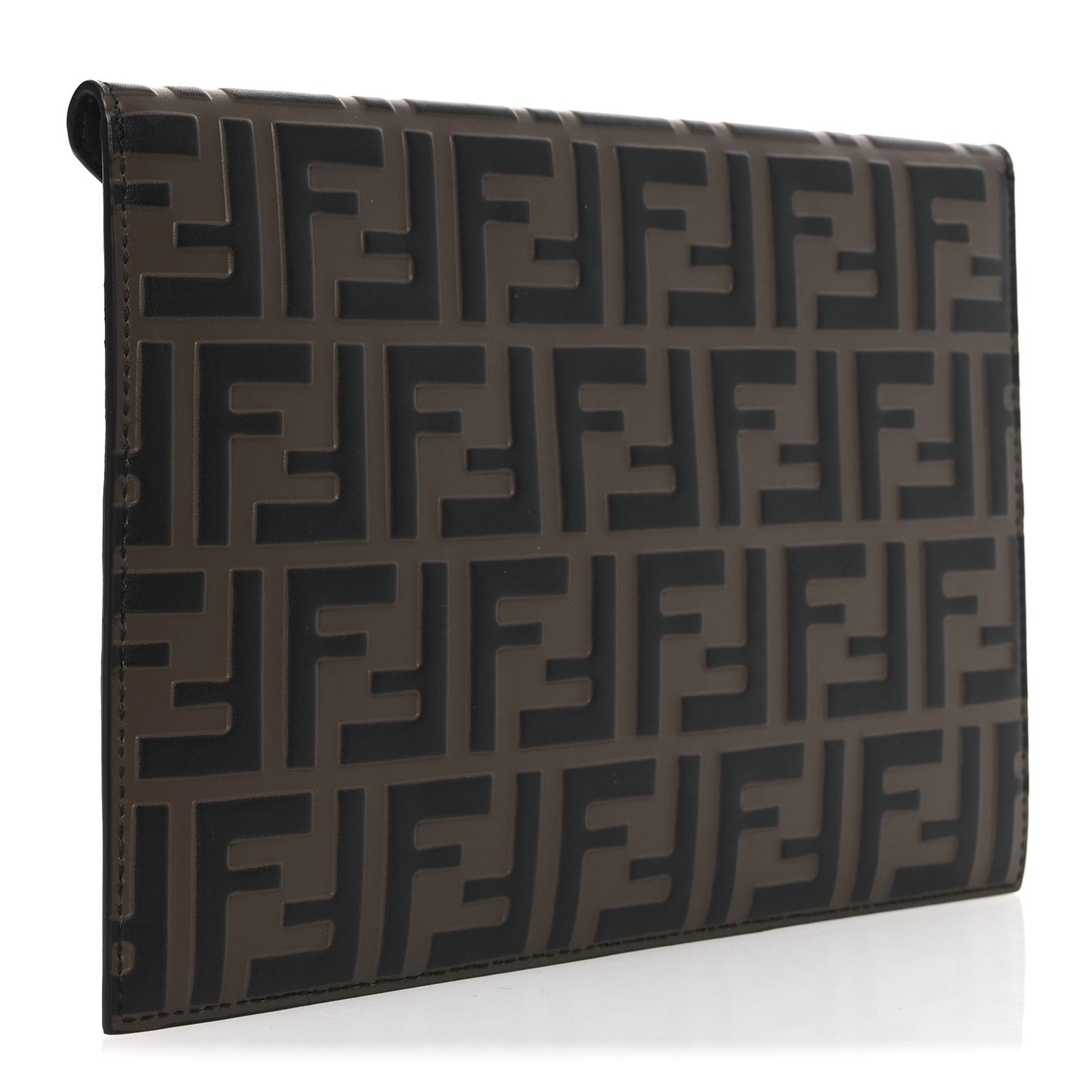 Vitello Soft F is Fendi Bi-Color FF 1974 Embossed Envelope Pouch Maya Black