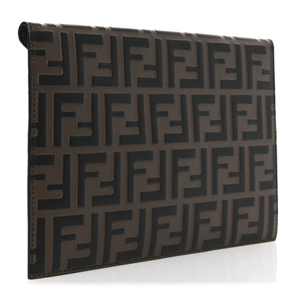 Fendi Vitello Soft F is Fendi Bi-Color FF 1974 Embossed Envelope Pouch Maya Black 3 of 8