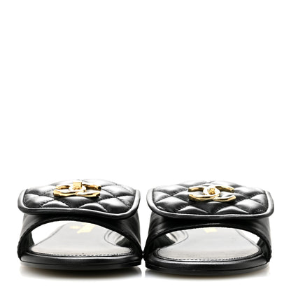 Chanel Lambskin Quilted Turnlock Flat Mules 39 Black 3 of 10