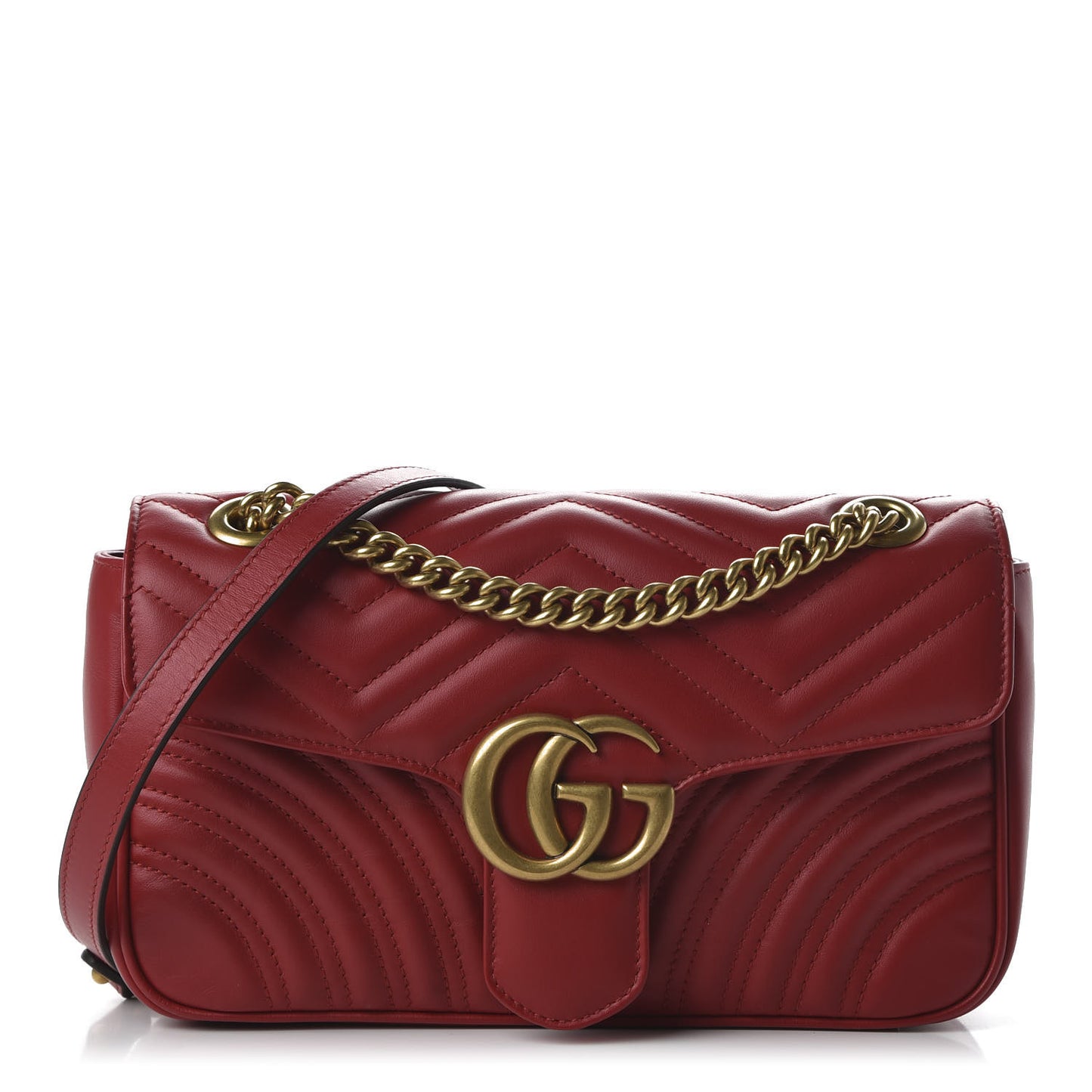 Calfskin Matelasse Small GG Marmont Shoulder Bag Hibiscus Red