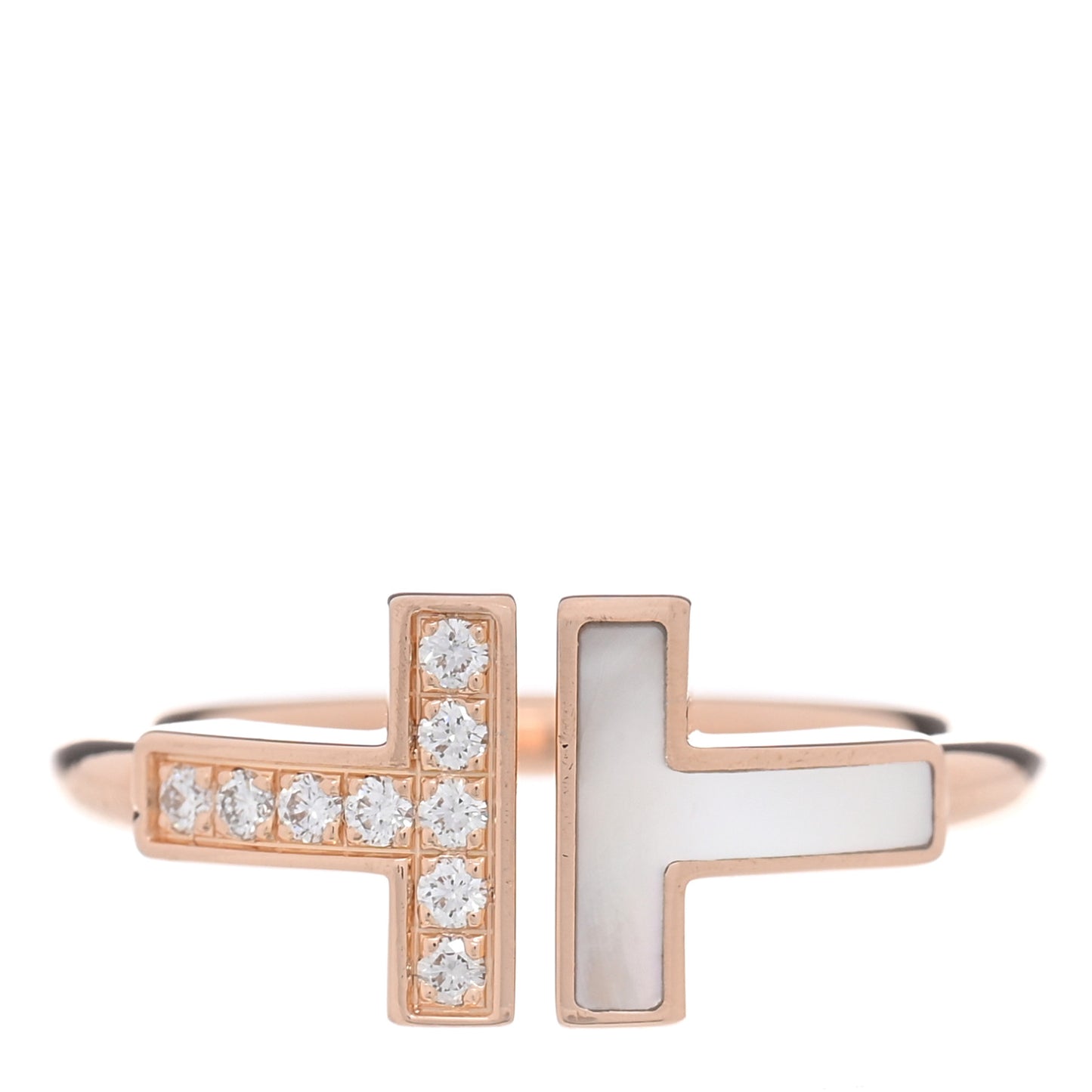 18K Rose Gold Diamond Mother of Pearl T Wire Ring 50 5.25