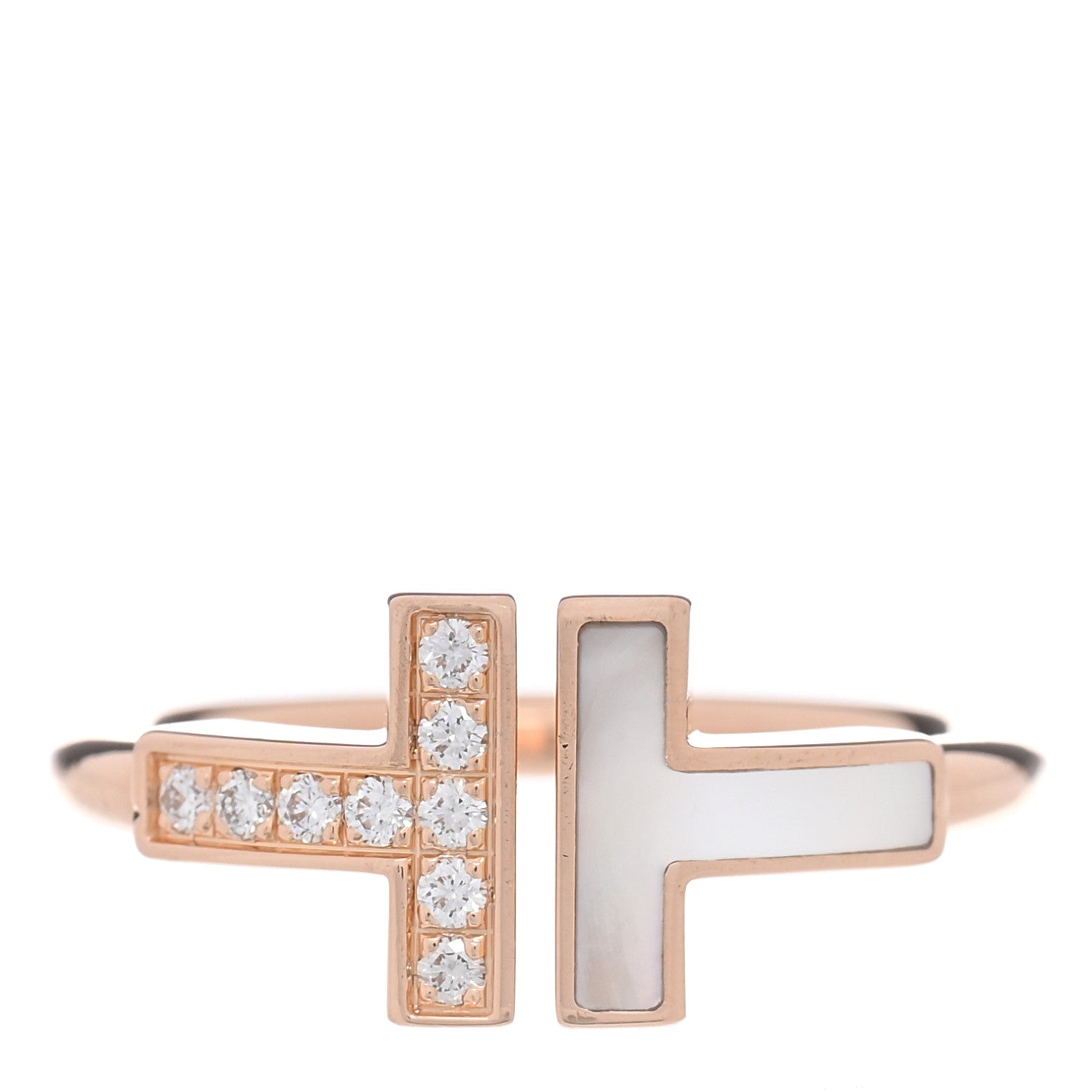 Tiffany 18K Rose Gold Diamond Mother of Pearl T Wire Ring 50 5.25 1 of 4
