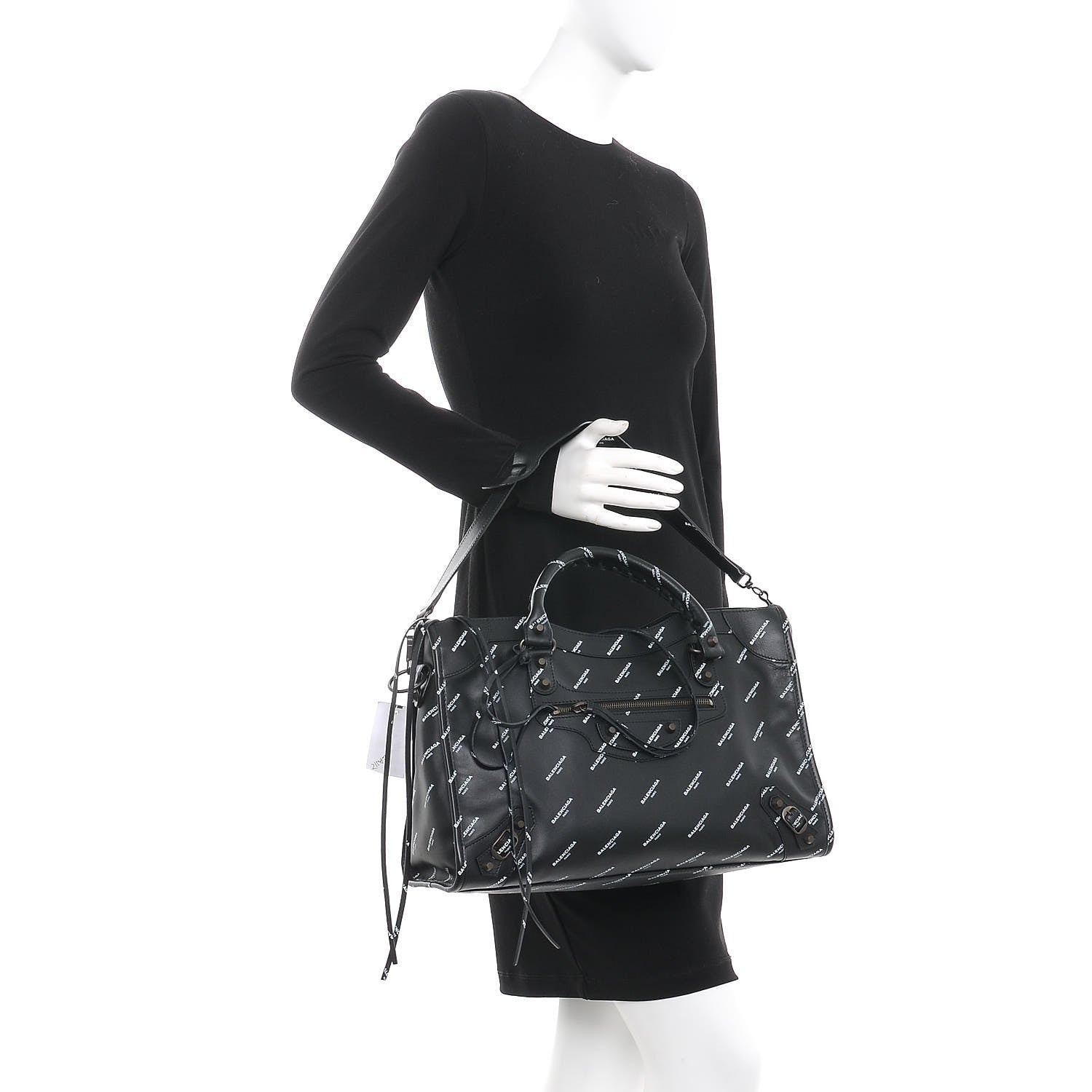 Balenciaga Veau Allover Logo Classic Hardware City Black White 2 of 8