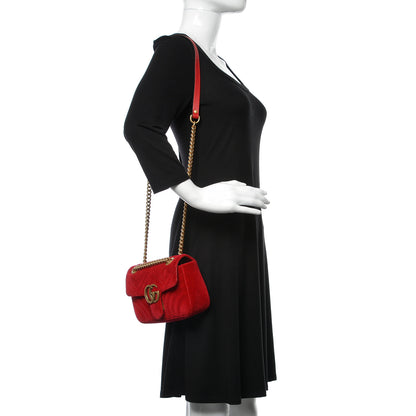 Gucci Velvet Matelasse Mini GG Marmont Shoulder Bag Hibiscus Red 2 of 12