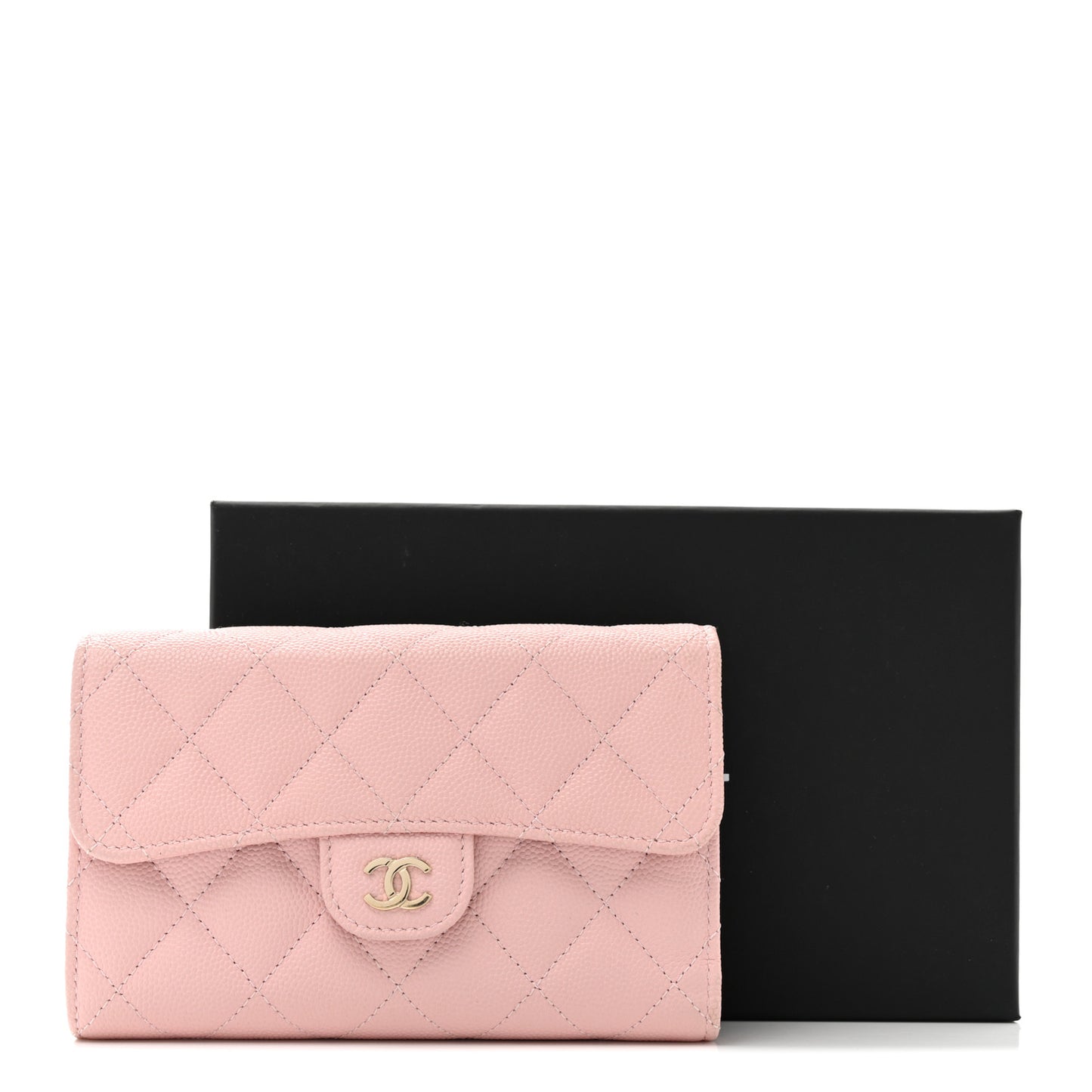 Caviar Quilted Medium Flap Wallet Light Pink