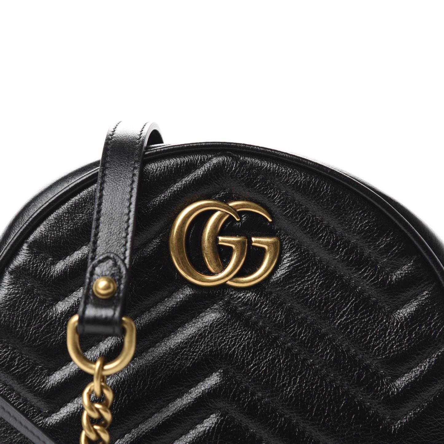 Azalea Calfskin Matelasse Heart Mini GG Marmont Round Shoulder Bag Black