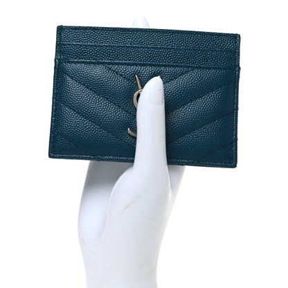 Saint Laurent Grain De Poudre Matelasse Chevron Monogram Credit Card Case Peacock Green 2 of 7